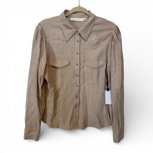 ASTR The Label Western Flair Button Front Shirt Womens Medium Tan Embroider Boho